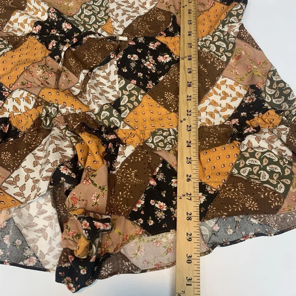 Mustard Seed Romper Womens Medium Boho‎ Patchwork Cottage Peasant Relaxed Fit M